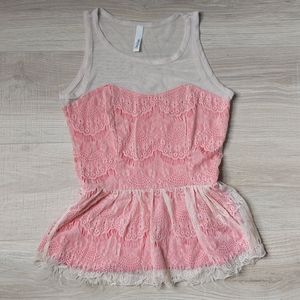 Mimi sheer lace top with hot pink underlining